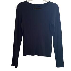 Gap Black Cotton Ribbed Long Sleeve T-Shirt Top Womens Size Large